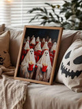 Ghost cinema canvas poster with red theater seats on a herringbone wood floor