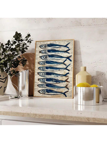 Bring a charming touch to your dining or living space with Coastal Charm, an unframed retro sardine kitchen poster. This vintage still life art adds a coastal feel to your decor. Enjoy a bit of nostalgia while enhancing your home's aesthetic.