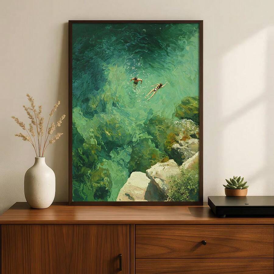 Bring coastal tranquility into your space with this stunning green ocean canvas poster. Perfect for summer aesthetics, this modern artwork features natural elements that evoke the peaceful beauty of seaside landscapes. Available as both framed and unframed options, it's crafted on durable canvas with waterproof properties for lasting vibrancy. Ideal for dining rooms, home offices, or any room needing a refresh. Transform your walls into a serene escape that captures the essence of ocean-inspired design.