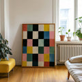Colorful Abstract Geometric Checkerboard Grid Canvas Poster
