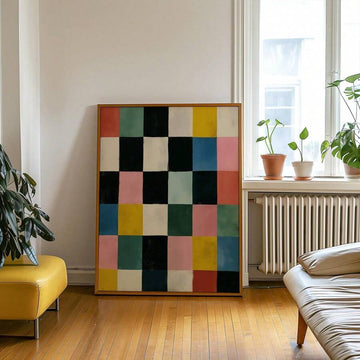 Colorful Abstract Geometric Checkerboard Grid Canvas Poster