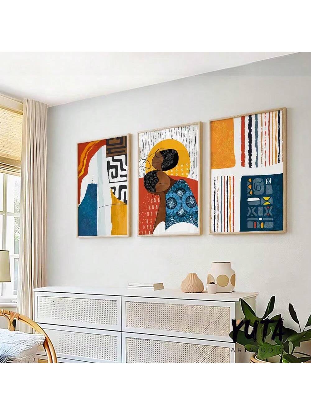 Elevate your living space with this Colorful African American Abstract Art Set, designed to bring a modern minimalist touch to bedrooms and living rooms. Featuring vibrant hues and bold abstract forms, this set celebrates cultural expression while enhancing your decor with contemporary sophistication. Ideal for those seeking art that combines aesthetic appeal with meaningful representation.