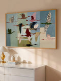 Colorful Crane Folk Art Mermaid & Astrology Canvas Poster 