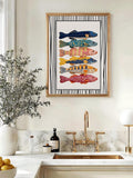 Colorful fish wall art with six nautical fish and striped border