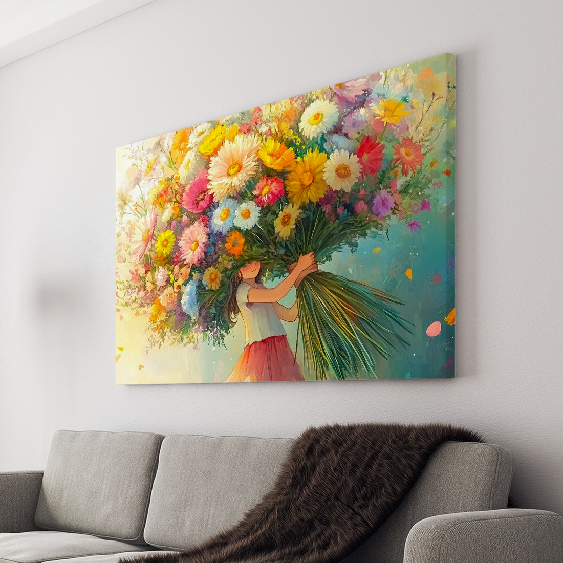 This Colorful Floral Garden Canvas Wall Art features a vibrant Spring Bouquet painting. Perfect for adding a pop of color to your living room, sofa backdrop, or bedside decoration. Elevate your home decor with this stunning piece that will bring life and energy to any space.