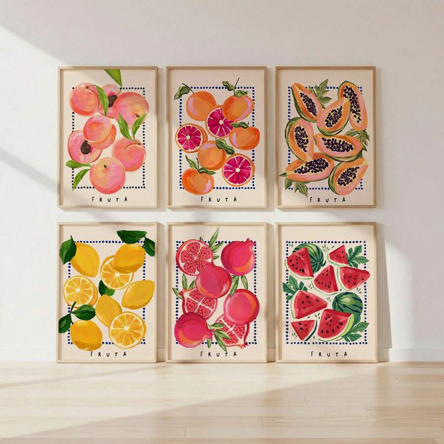 Colorful fruit wall art set with FRUTA text