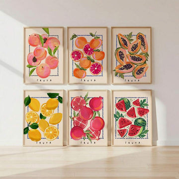 Colorful fruit wall art set with FRUTA text