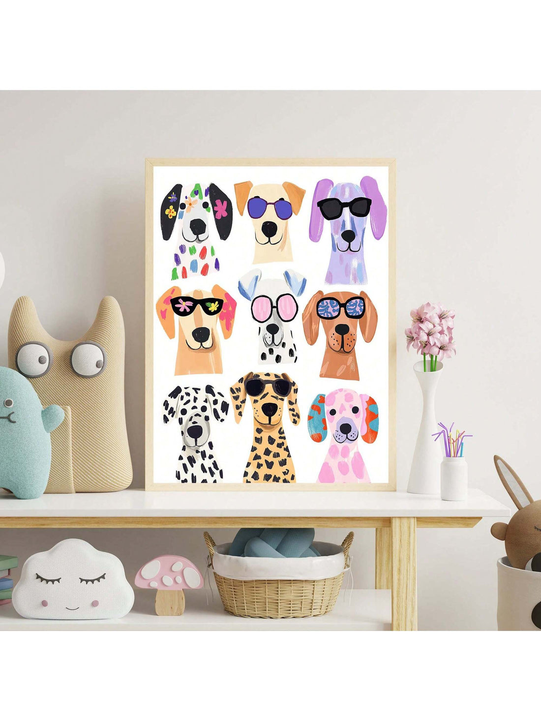 Add a vibrant and playful touch to any space with this Colorful Funny Dog Wall Art. Featuring a cool puppy portrait rendered in bright, eye-catching colors, this canvas print is perfect for kids' rooms or modern home decor. Its lively design brings warmth and personality, making it an ideal choice for dog lovers seeking to brighten their walls with a unique and cheerful statement piece. Durable and easy to hang, this artwork combines fun aesthetics with quality craftsmanship.
