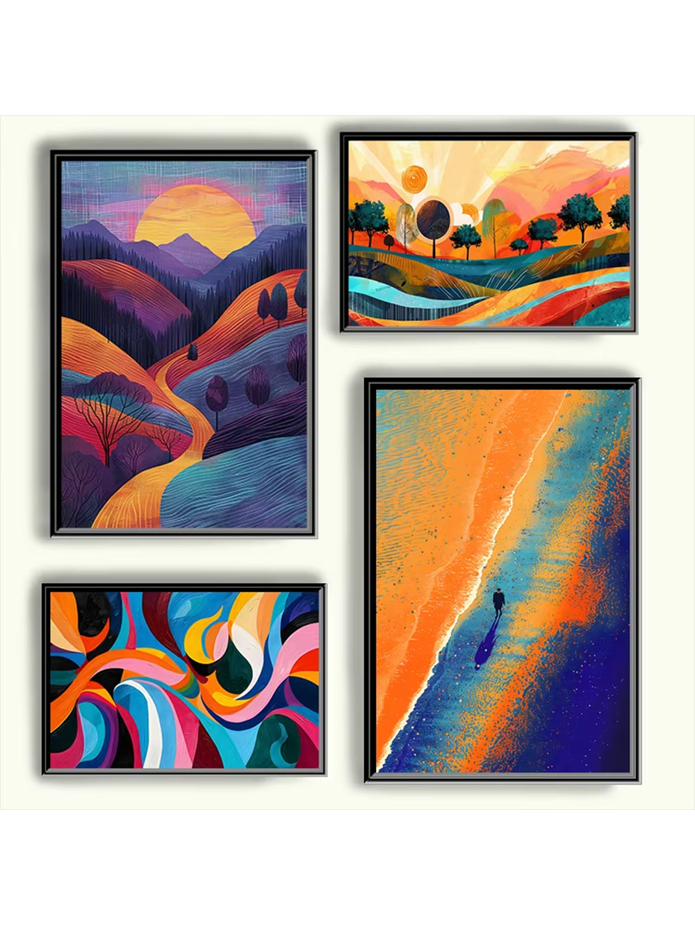 Elevate your living space with this Colorful Geometric Abstract Landscape Poster. Featuring a frameless design, this wall art combines vibrant geometric shapes to create a modern and dynamic landscape scene. Ideal for contemporary home decoration, it adds a sophisticated splash of color and artistic flair without overwhelming your décor.