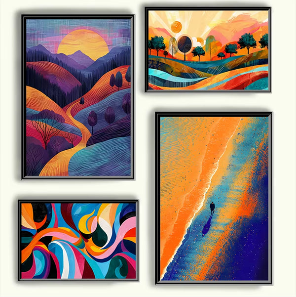 Colorful geometric abstract landscape frameless wall art poster