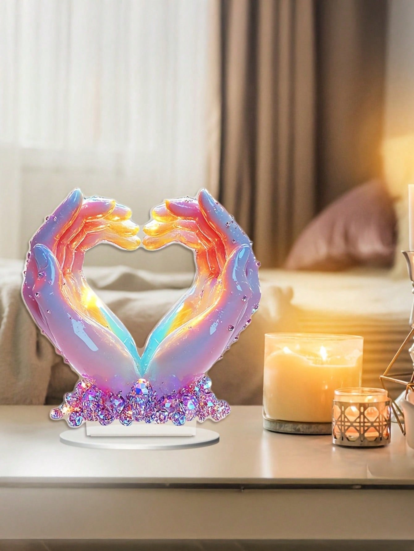 Add a pop of color to your desk or home decor with the Colorful Guardian Heart Desktop Decoration. Its vibrant hues and intricate design make it a perfect addition to any festive celebration or as a gift for Valentine's Day. Expertly crafted for a beautiful display.