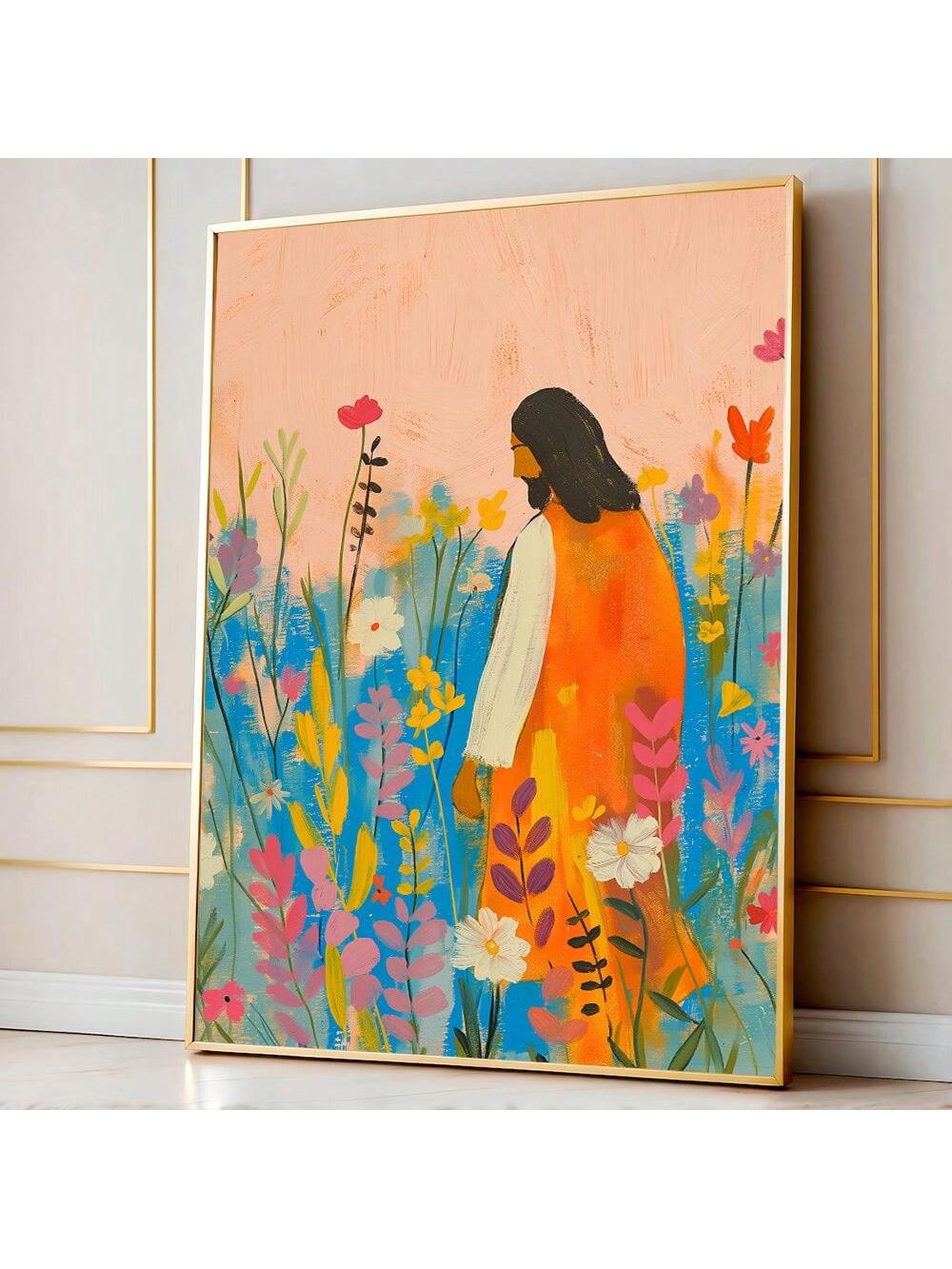 Enhance your home decor with our Colorful Jesus Wildflowers Art Poster. Made with high-quality canvas and a vintage aesthetic, this Christian print adds a touch of beauty and inspiration to any room. Featuring vibrant colors and stunning wildflowers, this poster is the perfect way to incorporate your faith into your home.