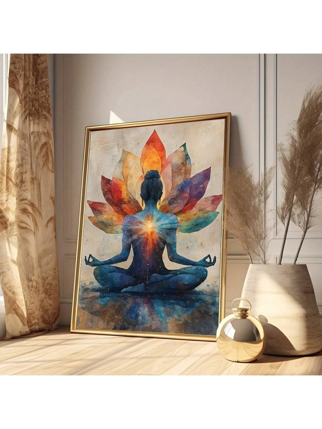 Elevate your space with this Colorful Lotus Meditation Canvas Wall Art, featuring a vintage-style framed design that brings a serene and timeless aesthetic to any room. Perfect for creating a calming atmosphere in your home or office, this artwork combines vibrant colors with meditative symbolism to inspire mindfulness and tranquility. Its durable canvas and classic frame ensure lasting beauty, making it an ideal choice for those seeking both style and spiritual harmony in their decor.