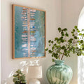 Colorful marina wall art with turquoise water and boats