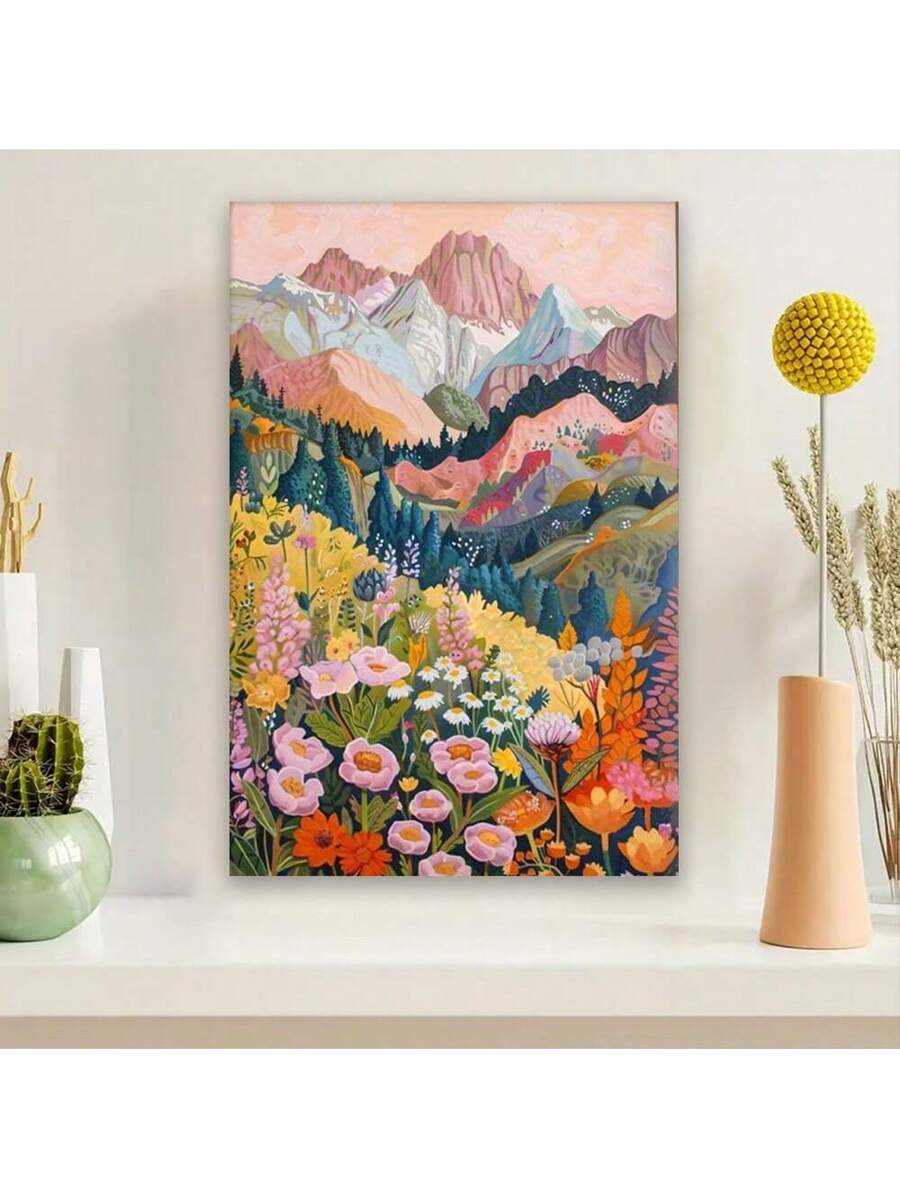 This colorful modern mountain landscape art print is the perfect addition to any home or office decor. Featuring a minimalist design, it adds a touch of sophistication to any space. The framed poster is printed with high-quality ink for vibrant colors and long-lasting durability. Bring the beauty of nature into your surroundings with this stunning art piece.