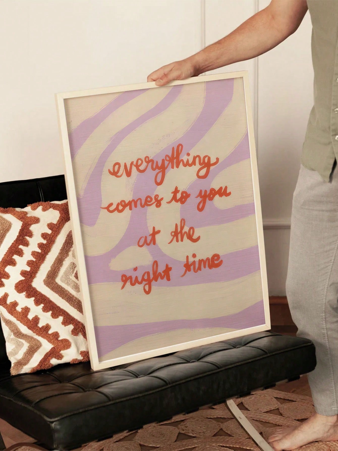 Transform your space into a personal sanctuary of inspiration with this vibrant motivational poster. Featuring the empowering message "Everything At The Right Time," this wall art serves as a daily reminder that patience and trust in the process yield meaningful results.