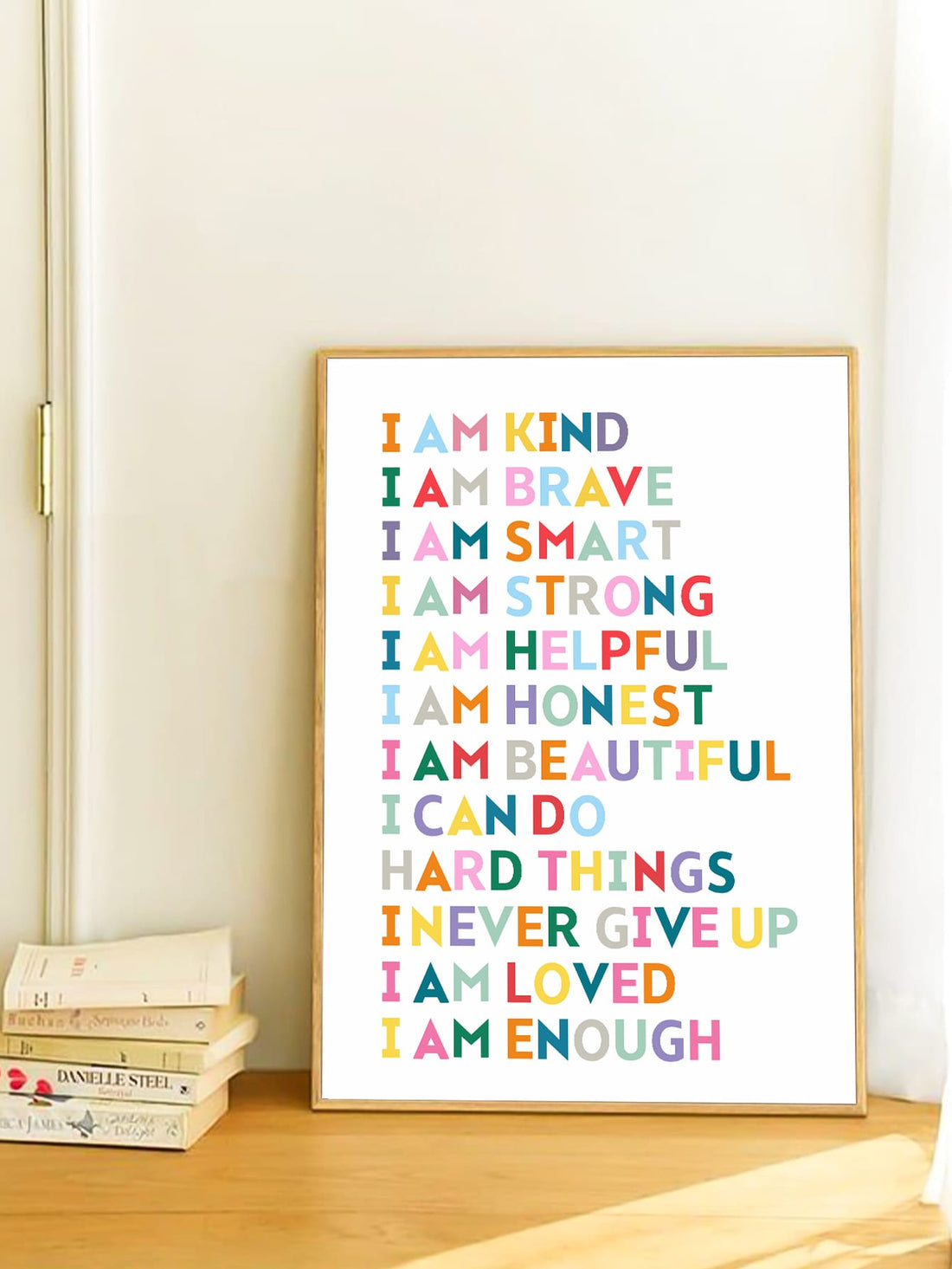 Brighten your child's room with this colorful motivational quote canvas wall art. Designed without a frame and crafted from waterproof materials, it offers durable, vibrant decoration that inspires positivity daily. Easy to hang and maintain, this piece combines practical resilience with uplifting design, making it an ideal addition to any kid’s space.
