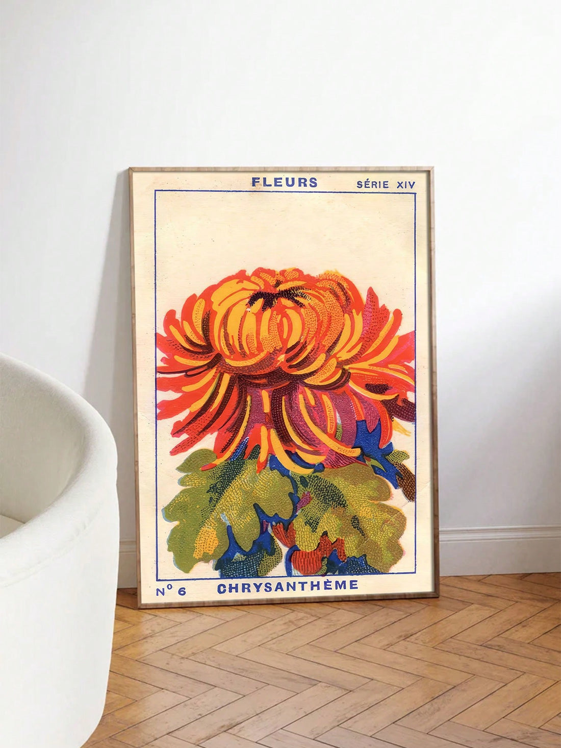 Transform your space with this striking retro chrysanthemum poster, a bold statement piece that brings vintage charm and contemporary flair to any room.