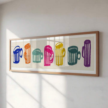 Colorful panoramic coffee cup poster for kitchen wall decor