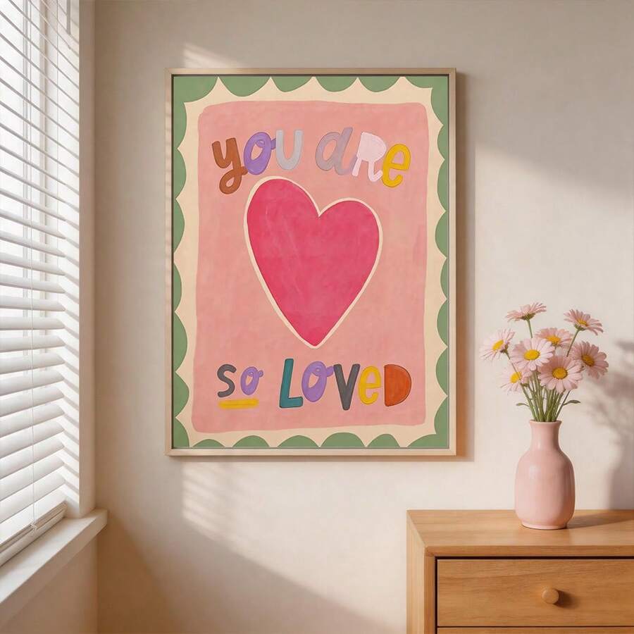 You are so loved canvas with large pink heart and scallop border