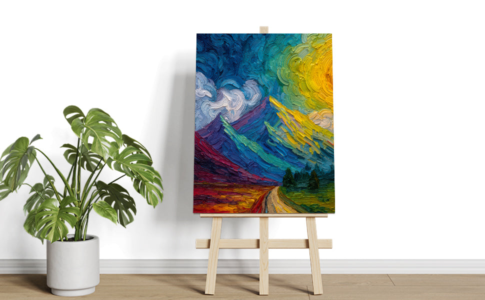 Elevate your living space with this Mountain Landscape Canvas Wall Art, featuring a vibrant impasto oil painting style. The textured brushstrokes and rich colors bring depth and energy to any room, making it an ideal centerpiece for your living room, sofa backdrop, or bedside. Crafted to enhance home decor, this artwork adds a sophisticated yet inviting atmosphere, perfect for those who appreciate fine art and nature-inspired design.