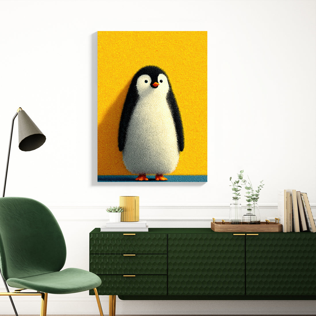 Transform your space with this charming penguin canvas print, a versatile addition to any room. Featuring a delightful penguin design, this wall art brings warmth and personality to living rooms, bedrooms, and entryways. The high-quality canvas construction ensures durability and vibrant color retention, while the lightweight frame makes installation effortless. Perfect as a focal point above your sofa or as a complementary piece beside your bed, this print combines aesthetic appeal with practical home styl