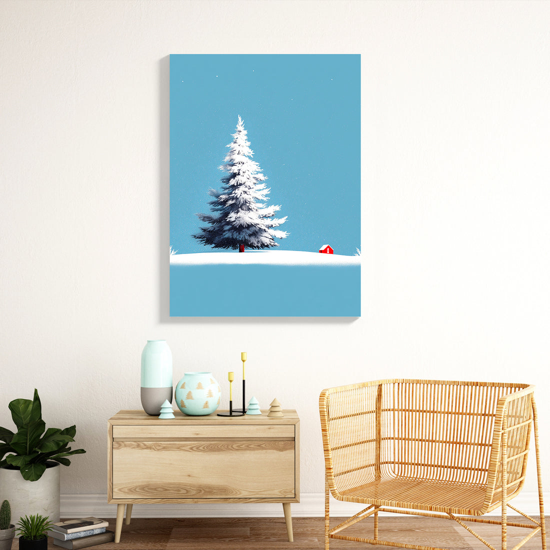 Bring serene winter landscapes into your home with this minimalist canvas art featuring snow-laden pine trees. The clean composition and muted palette create a calming focal point that complements contemporary and traditional interiors alike.
