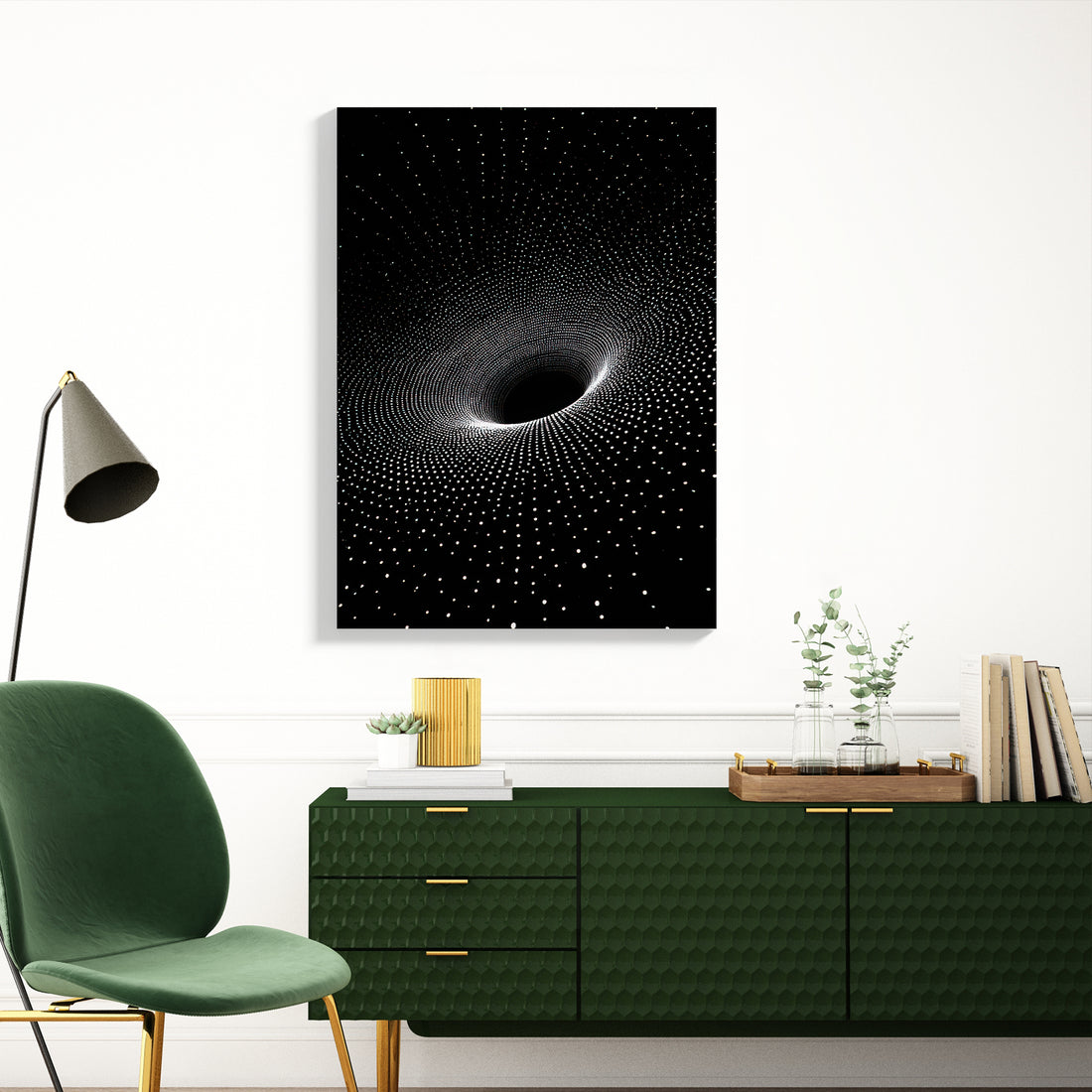Transform your space with this striking cosmic vortex canvas art. Featuring a mesmerizing black and white spiral design, this abstract piece captures the essence of infinite space and modern sophistication. 