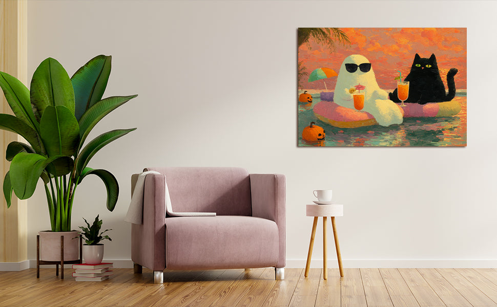Elevate your home’s ambiance this Halloween with the Halloween Ghost and Black Cat Canvas Wall Art. Perfectly sized for living rooms, sofa backdrops, or bedside decoration, this piece combines spooky charm with artistic flair. Crafted on high-quality canvas, it adds a subtle yet striking seasonal touch that complements your existing decor while creating a festive atmosphere. Ideal for those seeking expert-level seasonal styling without overwhelming their space.