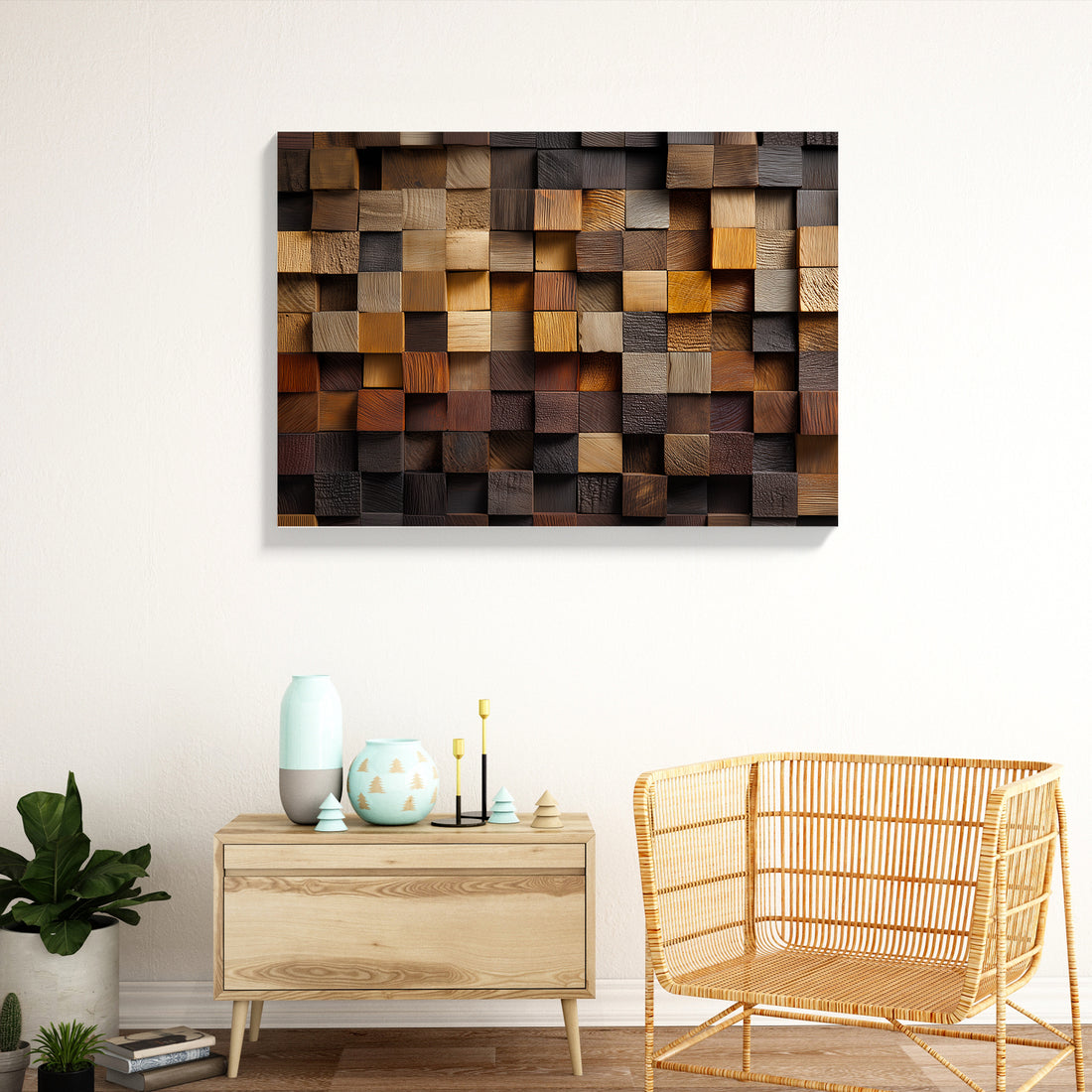 Transform your walls with this striking 3D geometric mosaic panel, expertly crafted from rustic wood in rich, multi-tone brown hues. Each piece features dimensional layering that catches light beautifully, adding depth and visual interest to any space. Perfect as a living room focal point, sofa backdrop, or bedside accent, this wall art brings warmth and contemporary sophistication to your home.
