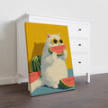 Add a vibrant summer vibe to your living space with this Cool Cat with Watermelon wall art canvas print. Perfect for living rooms, sofa backdrops, or bedside decoration, this piece combines playful charm with bright, refreshing colors to enhance your home decor. Crafted on high-quality canvas, it offers durability and a crisp, detailed image that brings warmth and personality to any room. Ideal for those seeking a unique and stylish summer-themed accent.