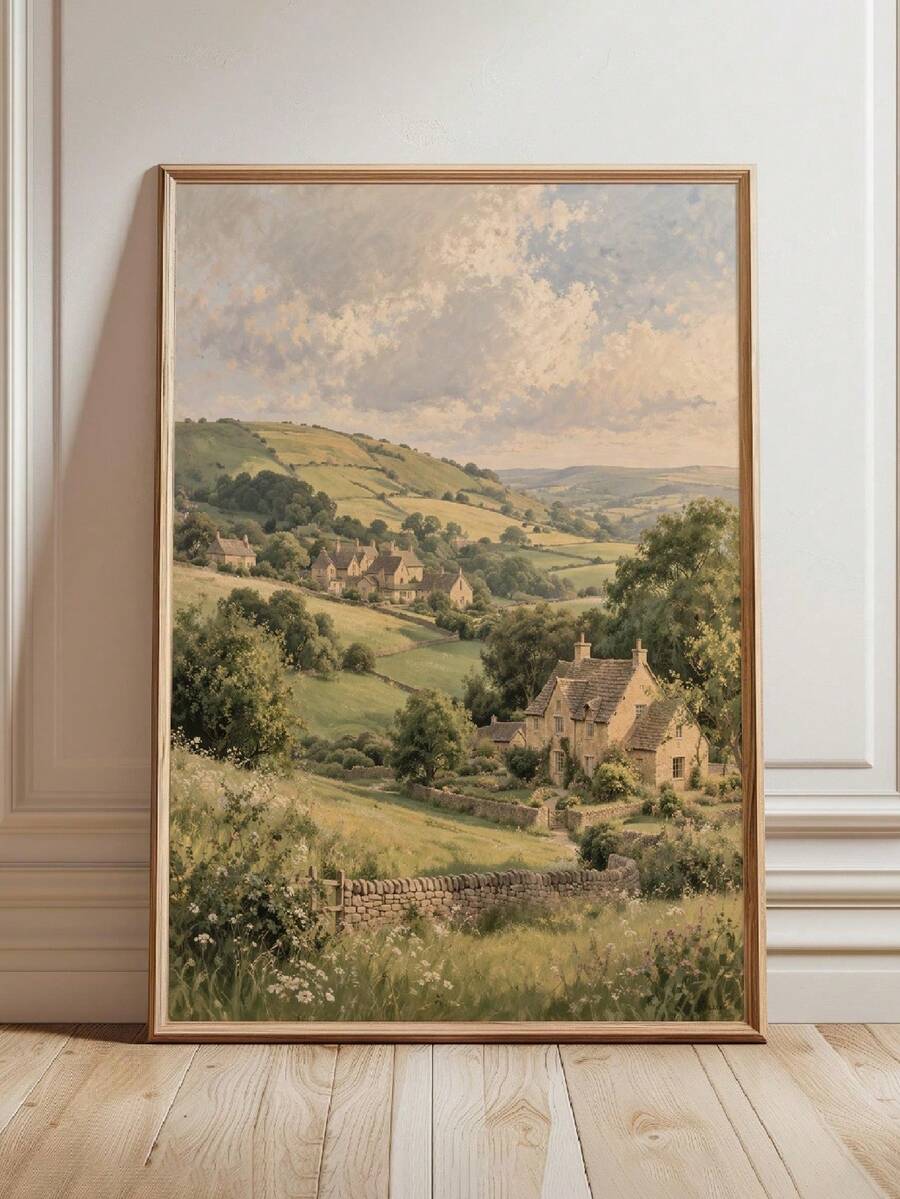 Cotswold Landscape British Countryside Pastoral Cottage Canvas Poster