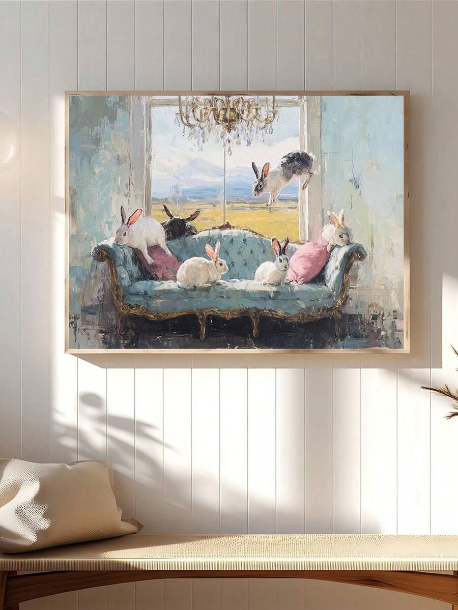 Cottagecore Raccoon Tea Party & Surreal Animal Canvas Poster