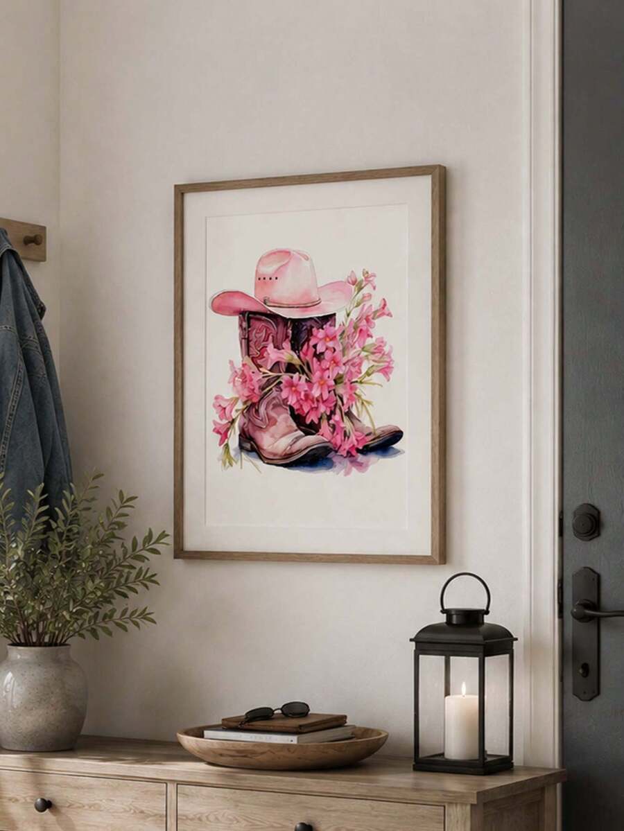 Floral cowboy boots western canvas poster