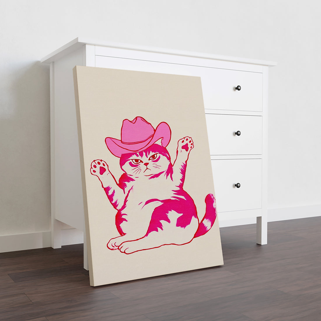 Add a touch of rustic charm to your living space with this Cowboy Cat Canvas Wall Art. Featuring a unique pink and beige western-style print, it complements both modern and traditional decor. Perfect for enhancing your living room, sofa backdrop, or bedside area, this piece brings character and warmth to any room. Crafted for durability and visual appeal, it’s an ideal choice for those seeking distinctive home decoration with a subtle western flair.