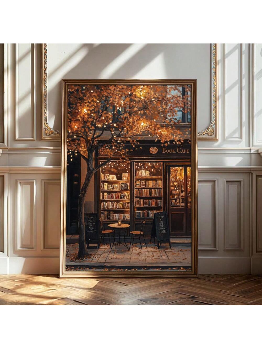 Capture the warm ambiance of fall with this Cozy Autumn Cafe Wall Art Print. Designed as a frameless poster, it offers a sleek, modern aesthetic perfect for elevating your home decor. The rich autumnal colors and inviting cafe scene create a soothing focal point, enhancing any living space with seasonal charm and sophistication. Ideal for those who appreciate minimalist design with a cozy twist.