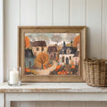 Whimsical fall landscape wall art with winding path and flowers