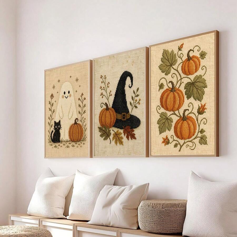 Rustic ghost autumn Halloween canvas wall art