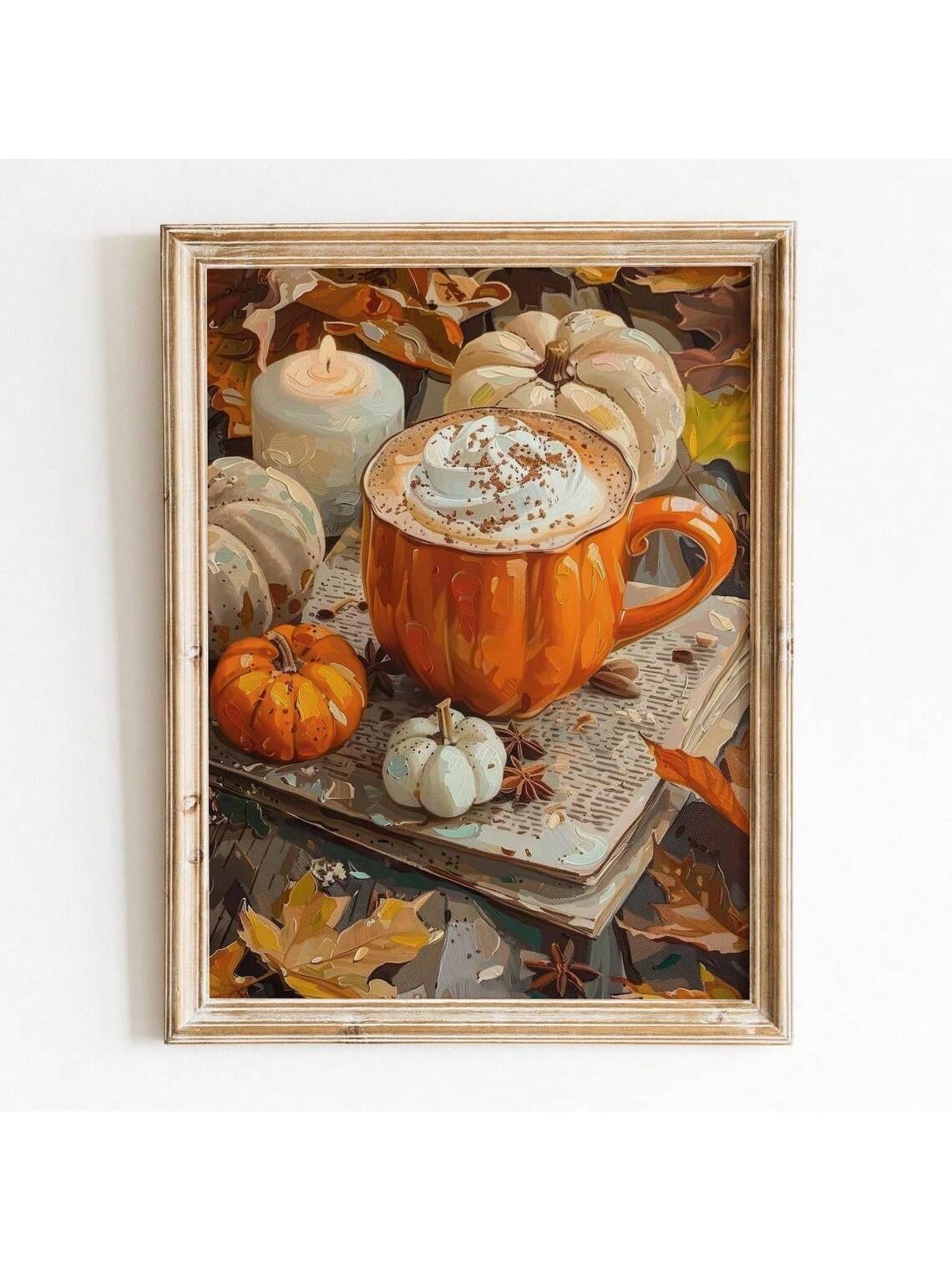 Celebrate the warmth of autumn with this Cozy Pumpkin Spice Latte Wall Art Print. Expertly designed to evoke the inviting spirit of fall, it adds a charming touch to any living space. Perfect for creating a seasonal ambiance, this print blends rich autumnal colors and cozy imagery, making it an ideal decor piece for your home during the cooler months. Elevate your fall interior with this tasteful and comforting artwork.