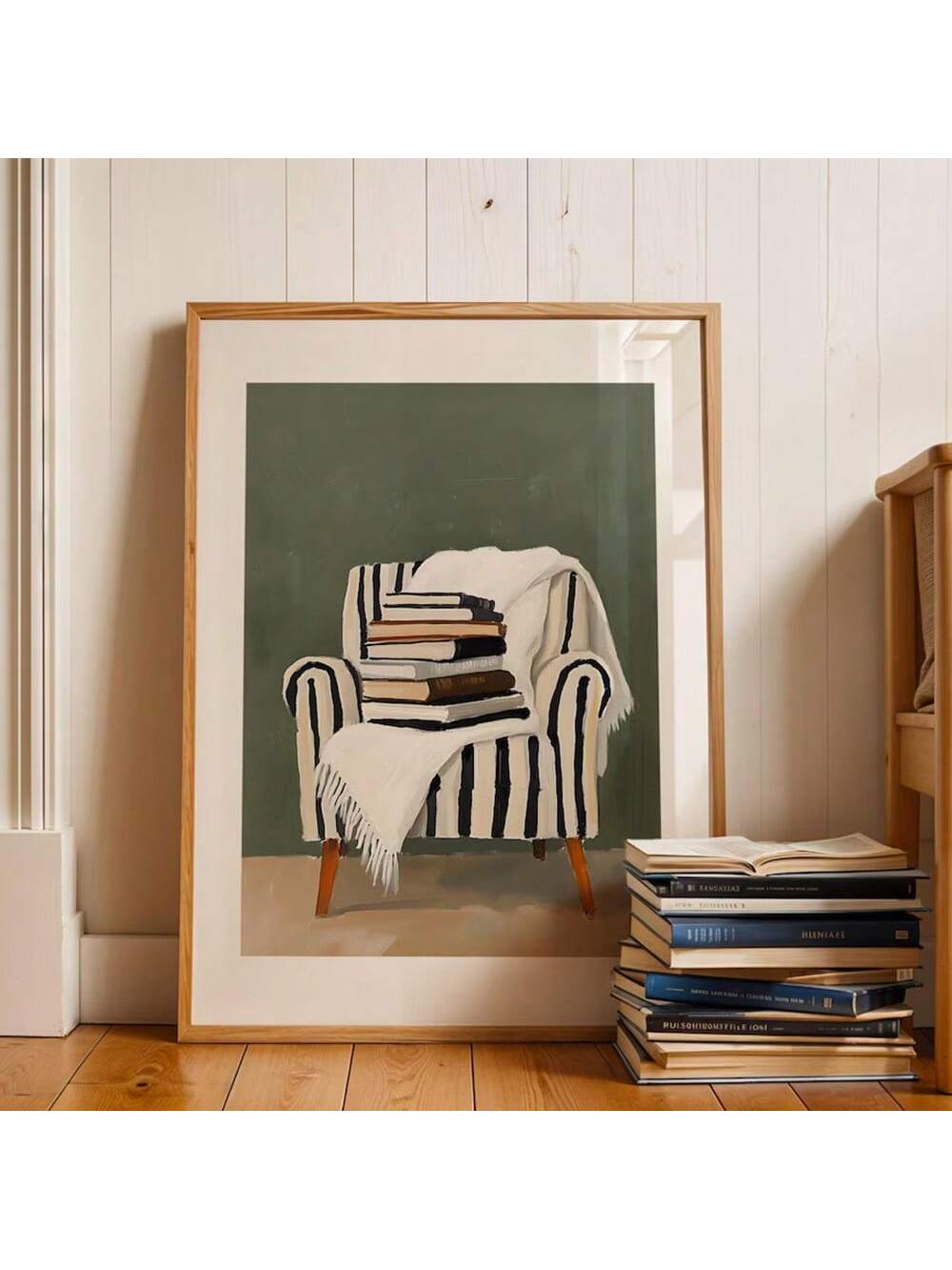 ransform your space into a literary sanctuary with this minimalist book pile canvas art. Featuring a clean, contemporary design that celebrates the beauty of stacked volumes, this piece speaks to bibliophiles and design enthusiasts alike. 
