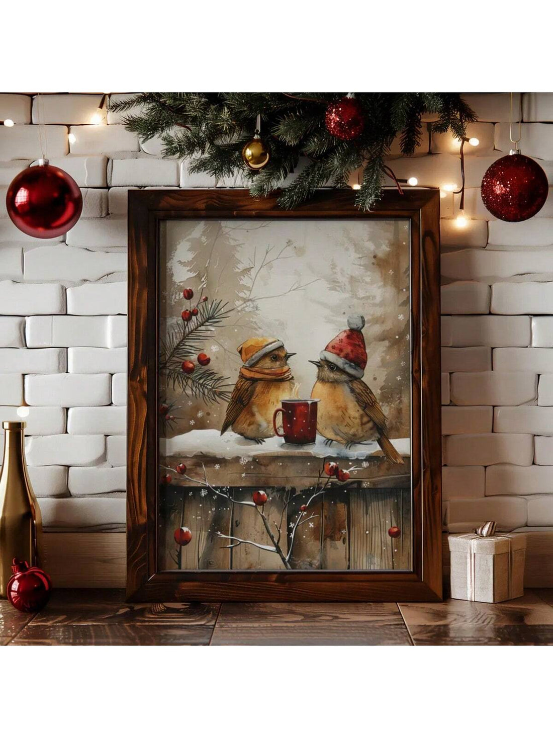 Bring timeless charm to your holiday décor with this vintage-inspired Christmas birds wall art. Rendered in soft, neutral beige tones, this piece captures the essence of rustic farmhouse style while celebrating the season's gentle beauty. The delicate bird motifs evoke a sense of nostalgia and warmth, making it an ideal accent for living rooms, bedrooms, or entryways. Perfect for those seeking understated elegance, this wall art complements both traditional and contemporary interiors.