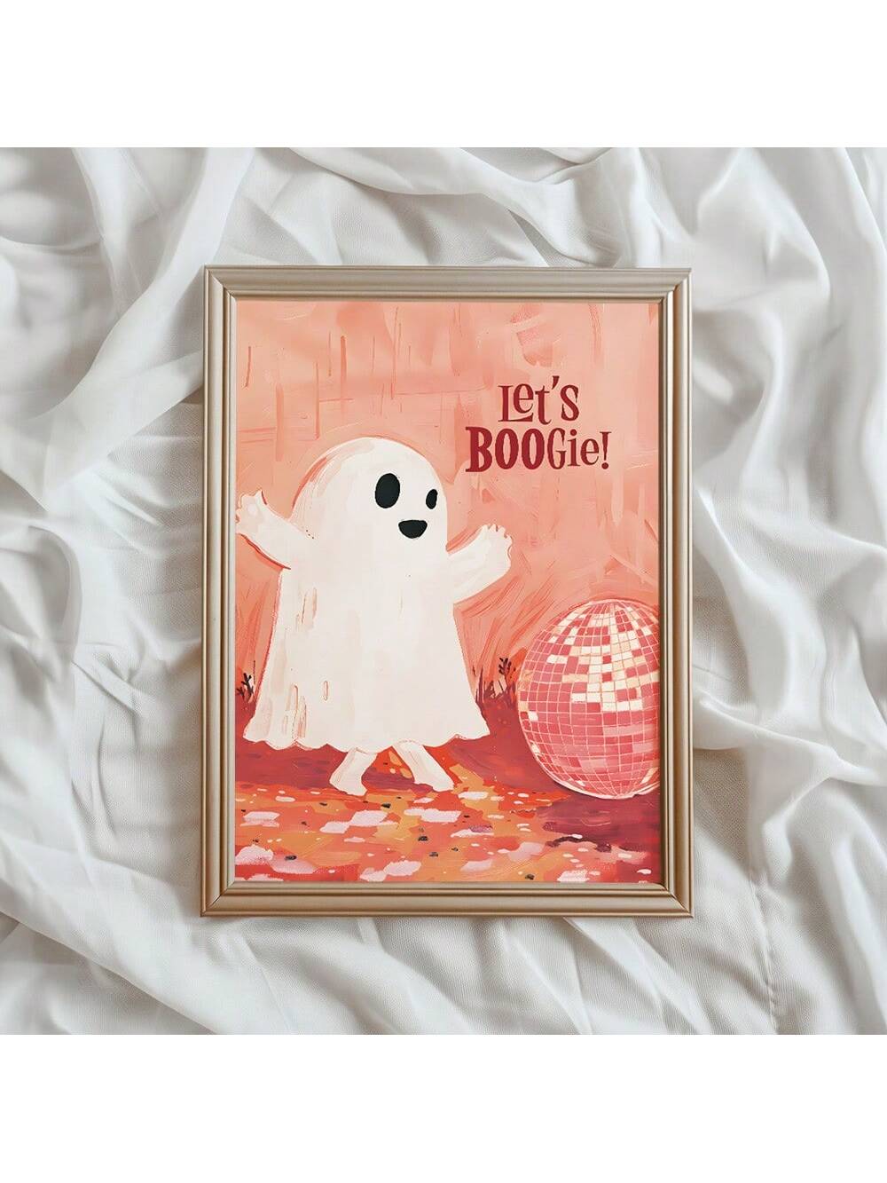 Elevate your Halloween décor with this Creative Abstract Pink Disco Ball Ghost Wall Art. Combining modern design with a playful twist, this unique piece adds a vibrant pop of pink and a disco-inspired shimmer to any room. Perfect for those seeking a contemporary yet festive atmosphere, it blends abstract art with seasonal charm to create a standout decoration that complements diverse interior styles.