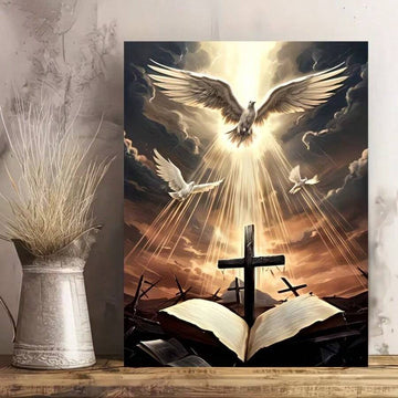 Cross and dove religious framed wall art