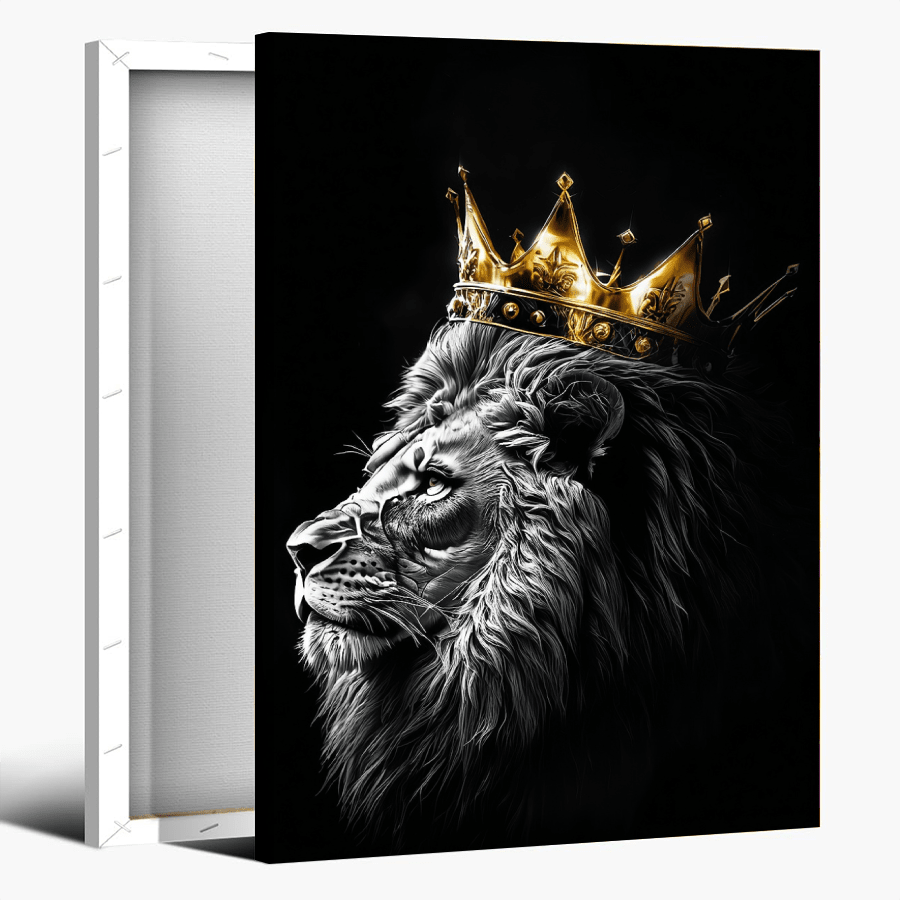 Elevate your home décor with the regal and majestic Crowned Majesty: Framed Lion Canvas Artwork. This stunning piece features a lion crowned in all its glory, adding a touch of elegance to any room. Made with high-quality materials, this canvas artwork is sure to impress and elevate your space.