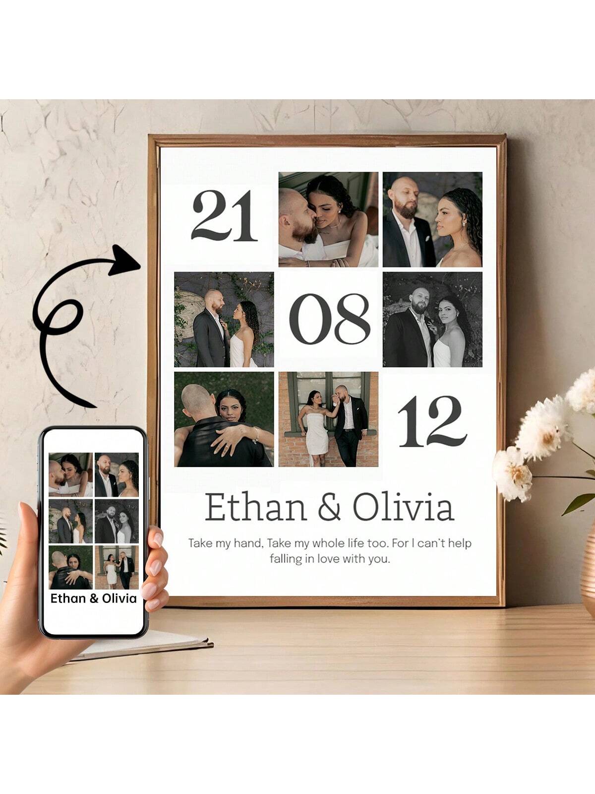 This custom canvas art is a unique and thoughtful gift for couples celebrating their anniversary or wedding. Personalized with your own photos, it creates a beautiful collage that captures your special moments together. Show your love and create a lasting keepsake with this one-of-a-kind couples gift.
