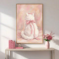 Cute Bowknot White Cat Girl's Room Aesthetic Canvas Poster 