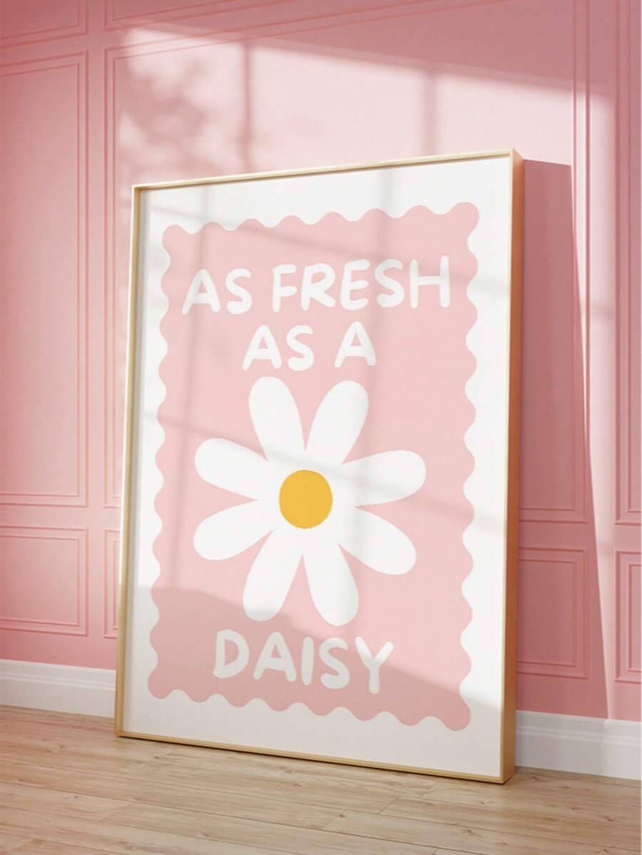Fresh as a daisy floral canvas leaning against pink paneled wall
