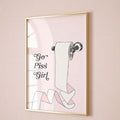 Go Piss Girl toilet paper artwork in slim gold frame