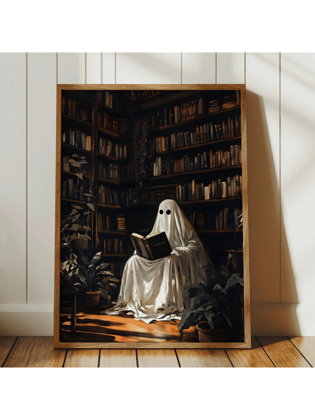 This charming canvas print features a cute ghost engrossed in a book within a cozy library setting, blending vintage cottagecore aesthetics with Halloween spirit. Perfect for adding a touch of whimsical warmth to your home or dorm, it creates an inviting atmosphere that celebrates both literature and seasonal charm. Crafted to enhance any space with subtle festive flair, this artwork is ideal for those who appreciate unique, themed decor with a nostalgic twist.