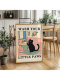 This expertly designed bathroom poster features an adorable green cat graphic with a gentle 